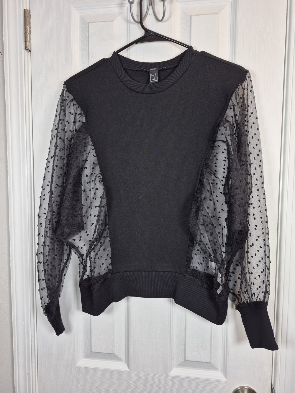 Forever 21 Black Sheer Swiss Dot Sleeve Sweatshirt in New With Tags NWT